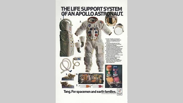 Tang sponsors TV coverage of America’s first manned flight around the moon, Apollo 8.