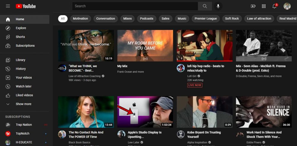 Youtube website homepage screenshot