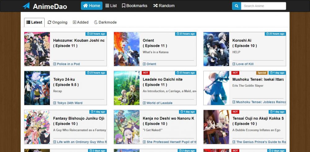 Page d'accueil du site AnimeDao