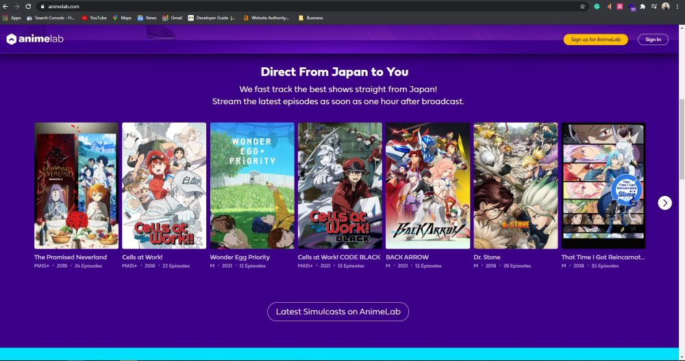 Animelab website homepage