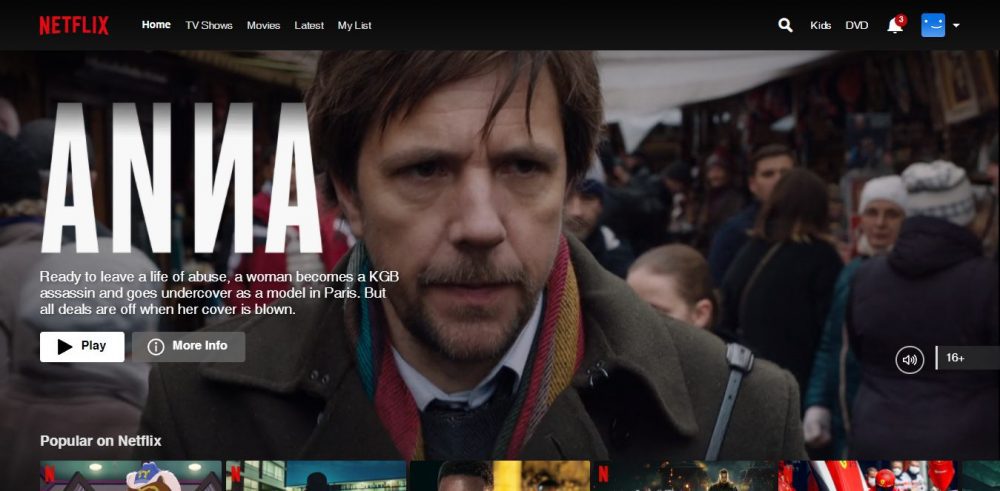 Captura de pantalla de la página de navegación del sitio web de Netflix