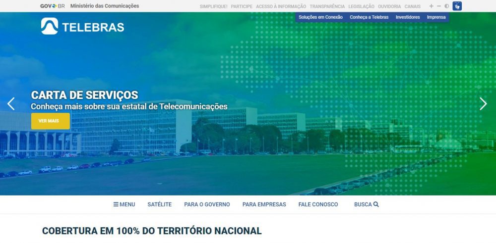 Capture d'écran de la page d'accueil du site Web de Telebras