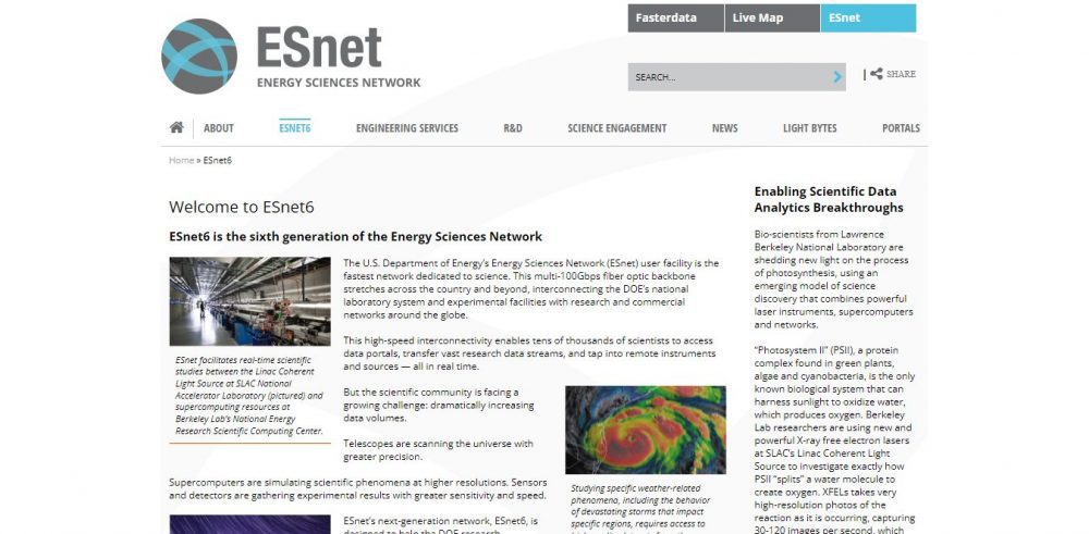 Capture d'écran de la page d'accueil du site Web ESnet