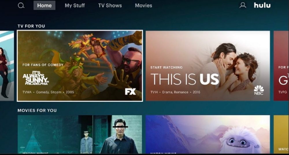 Capture d'écran de la page d'accueil de l'application Web Hulu