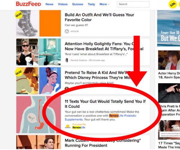 Una muestra de publicidad nativa en Buzzfeed - speedtestgo