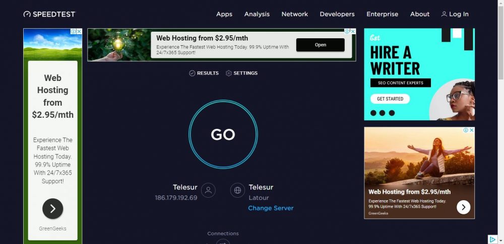 Screenshot of Speedtest.net homepage